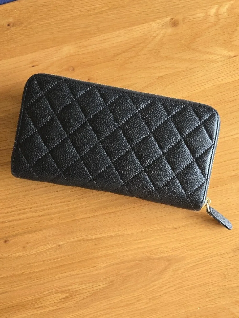 CHANEL Black Caviar Leather Quilted Zip-Around Wallet with CC Logo, GUC